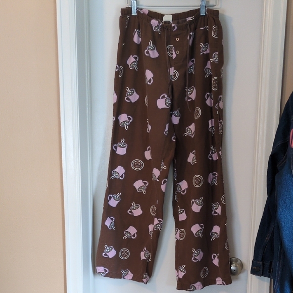 Brown Pajama Pants with Pink hot chocolate Print - Picture 1 of 3